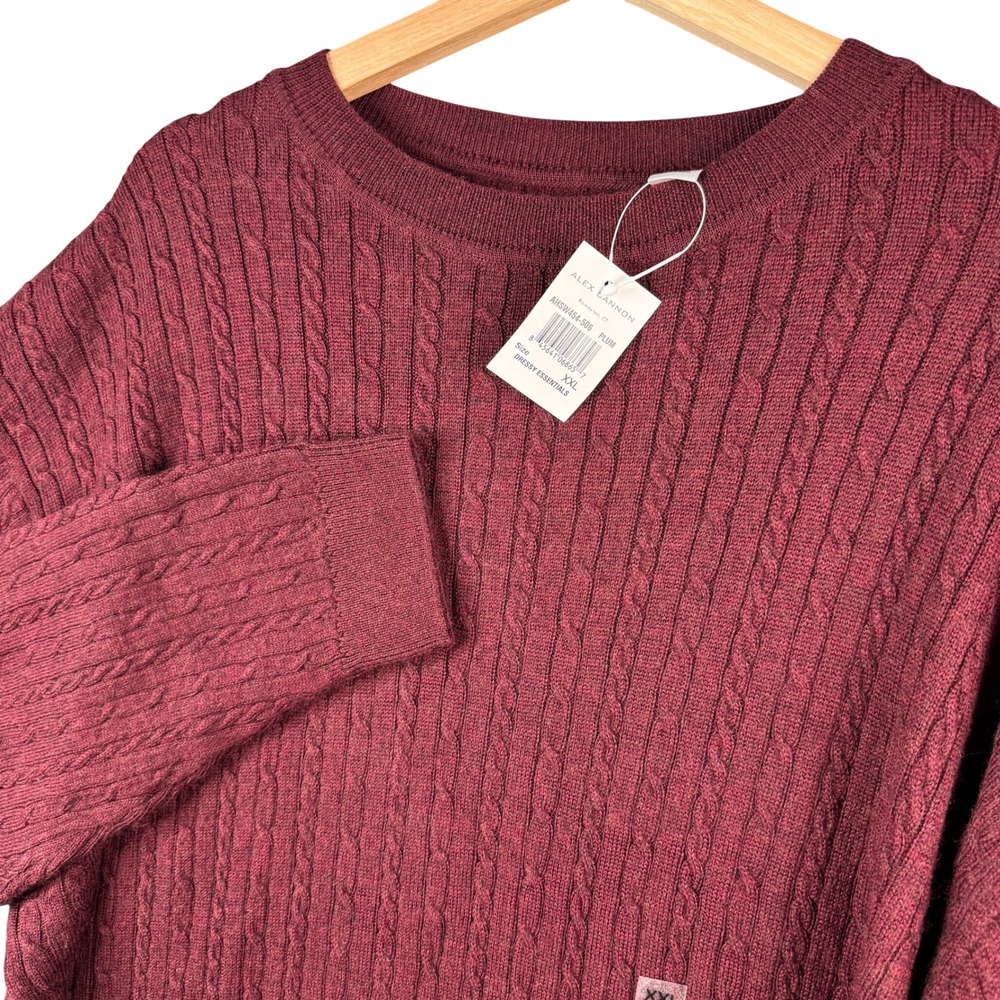 Alex Cannon Dressy Essentials Plum Wool Blend Cable Knit Sweater XXL AHSW454-506